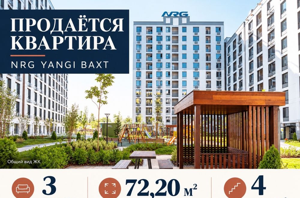 For sale 3-room apartment, 72.4 m² · Yangibaxt · Yashnabad — photo 3