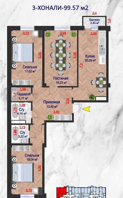 For sale 3-room apartment, 99 m² · Shaykhantakhur — photo 3