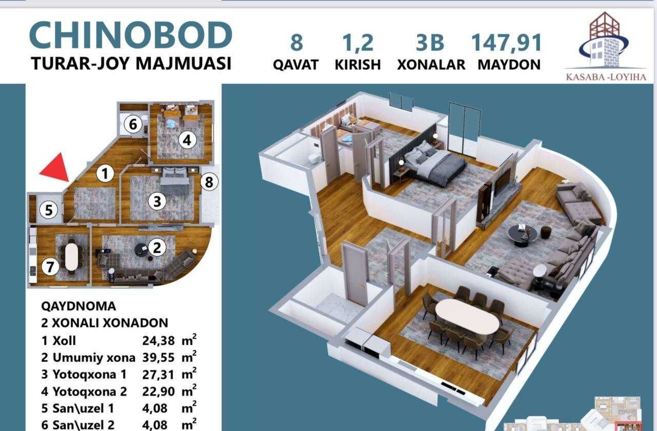 For sale 4-room apartment, 147 m² · Chinabadplaza · Yunusabad — photo 6