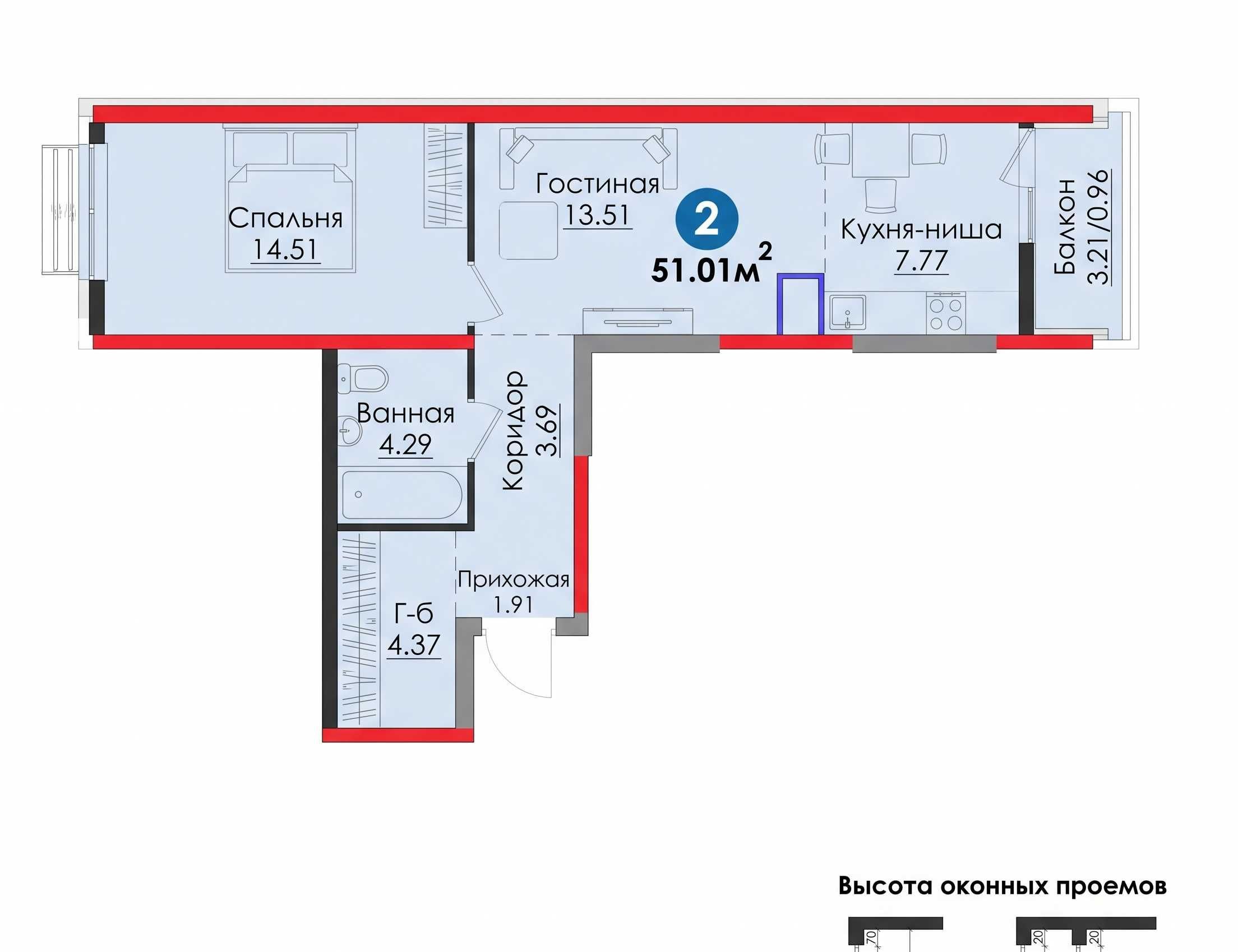 Продаётся 2-комн. квартира, 51.01 м² · ЖК Bimeros · Мирабад — фото 2