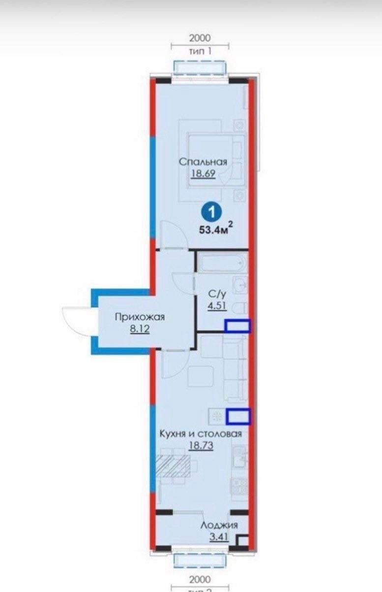 Sotiladi 2 xonali xonadon, 53.55 m² · Mirzo Ulug‘bek — surat 9