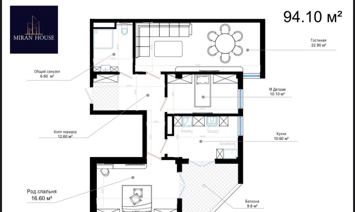Sotiladi 3 xonali xonadon, 94 m² · Miran · Mirobod — surat 5