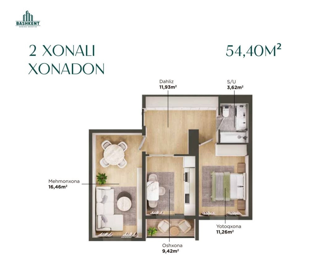 Sotiladi 2 xonali xonadon, 54 m² · Bashkent · Yashnobod — surat 6