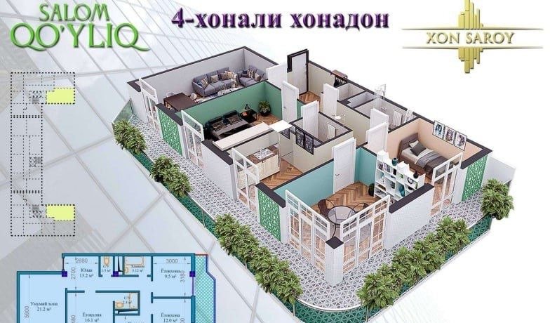 For sale 4-room apartment, 130 m² · Xon Saroy · Yunusabad — photo 1